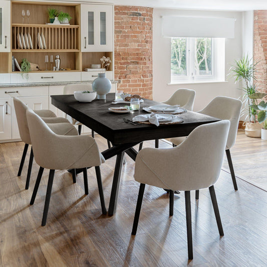 Amelia Black Extendable Dining Table Set - 6 Seater - Freya Grey Carver Chairs With Black Legs