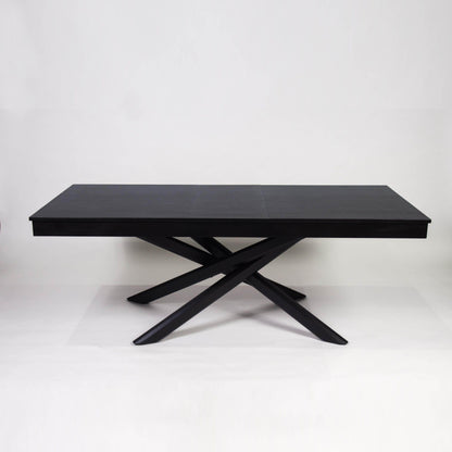 Amelia Extendable Black Dining Table Set - 6 Seater - Freya Oatmeal Dining Chairs With Black Legs