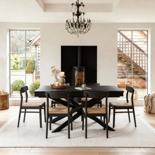 Amelia Black Extending Dining Table Set - 6 Seater - Faye Wooden Black Dining Chairs  Laura James 