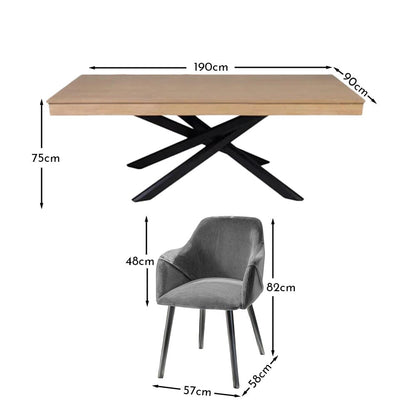 Amelia Whitewash Dining Table Set - 6 Seater - Freya Grey Carver Chairs - Black Legs