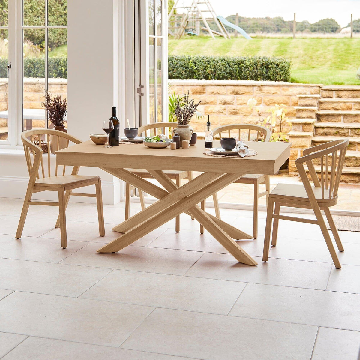 Amelia Pale Oak Wood Dining Table - Non Extendable - Pale Oak Legs - Laura James 