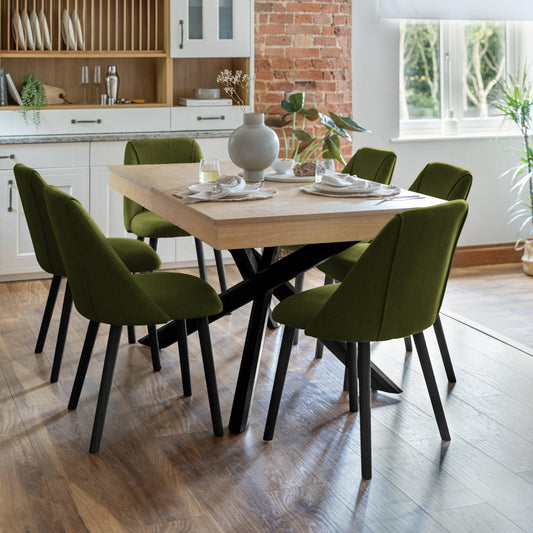 Amelia Whitewash Dining Table Set - 6 Seater - Freya Fern Green Carver Chairs - Black Legs - Laura James 

