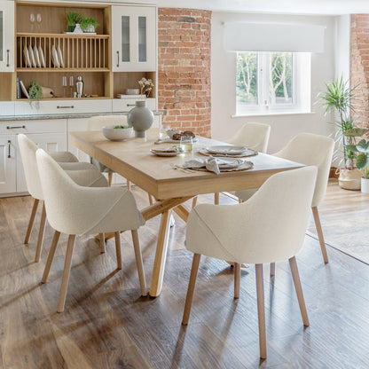 Amelia Whitewash Dining Table Set - 6 Seater - Freya Boucle Carver Chairs - Laura James 