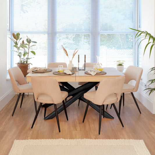 Amelia Whitewash Extending Dining Table Set - 6 Seater - Dolly Dining Chairs - Laura James
