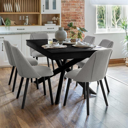Amelia Black Dining Table Set - 6 Seater - Freya Fossil Dining Chairs with Black Legs - Laura James 