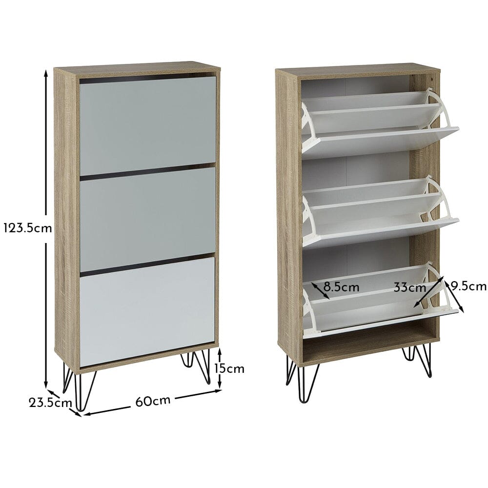 Anderson Shoe Cabinet - 3 Door - Oak Effect & Grey