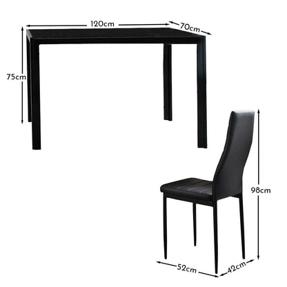 Anya Glass Dining Table Set - 4 Seater - Black Faux Leather Dining Chairs