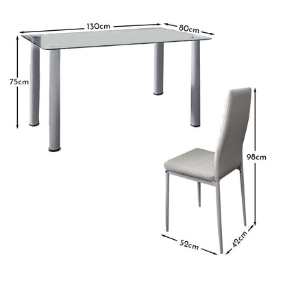 Anya Glass Dining Table Set - 6 Seater - White Faux Leather Dining Chairs
