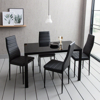 Glass Dining Table Set With 4 Black Chairs Set - Laura James