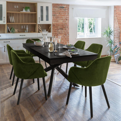 Amelia Black Dining Table Set - 6 Seater - Freya Fern Green Carver Chairs - Black Legs
 - Laura James