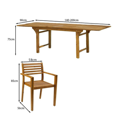 Aspen 4 Seater Wooden Garden Dining Set with Cream Parasol - 140cm to 200cm