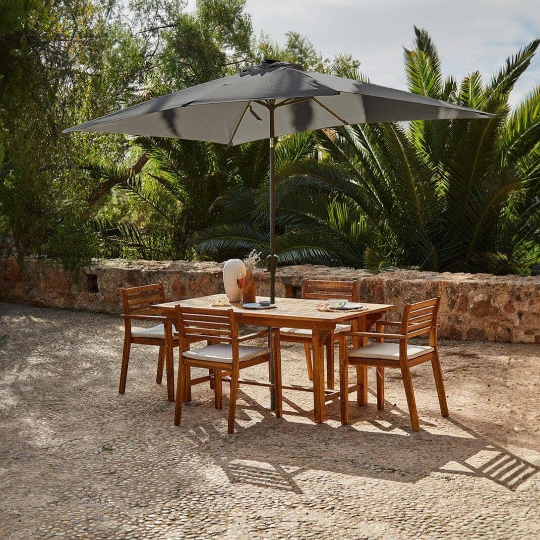 Aspen 4 Seater Wooden Extendable Garden Dining Set with Cushions - Premium Grey LED Parasol - Laura James