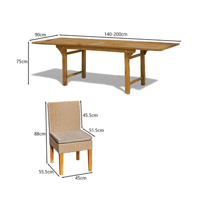 Aspen 4 Seater Wooden Garden Dining Set with 4 Oliver Dining Chairs - 140cm to 200cm