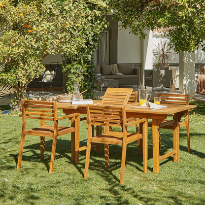 Aspen 4 Seater Wooden Garden Dining Set with Premium LED Grey Parasol - 140-200cm - Laura James