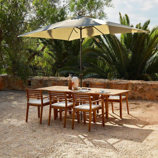 Aspen 6 Seater Wooden Extendable Garden Dining Set with Cushions - Cream Parasol - Laura James