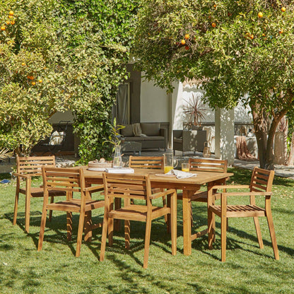 Aspen 6 Seater Wooden Extendable Garden Dining Set with Cushions - Cream Parasol