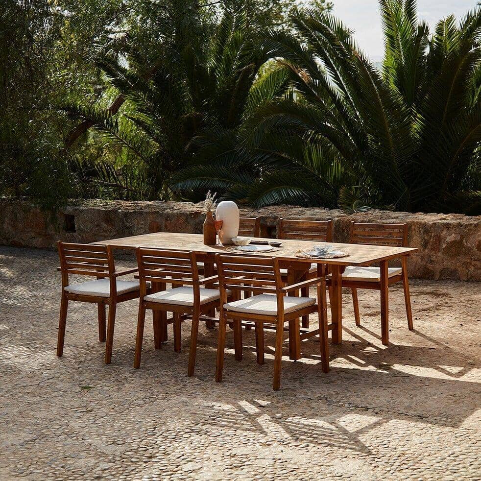 Aspen 6 Seater Wooden Extendable Garden Dining Set with Cushions - Grey Parasol - Laura James