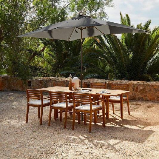 Aspen 6 Seater Wooden Extendable Garden Dining Set with Grey Premium LED Parasol - 160-240cm - Laura James
