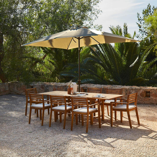 Aspen 8 Seater Wooden Extendable Garden Dining Set - Premium Cream LED Parasol - Laura James