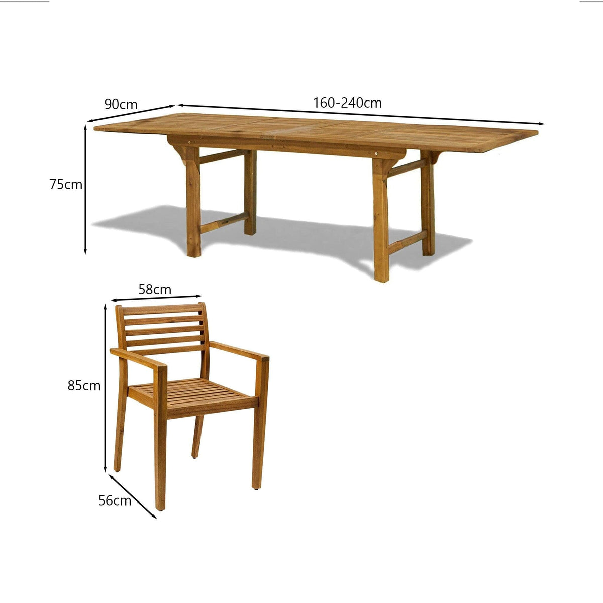 Aspen 6 Seater Wooden Extendable Garden Dining Set with Cushions & Grey Parasol - 160cm to 240cm
