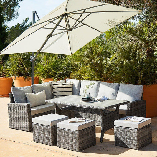 Aston Sofa Dining Set Sofa Set Grey Polywood with Premium Cream Parasol - Laura James