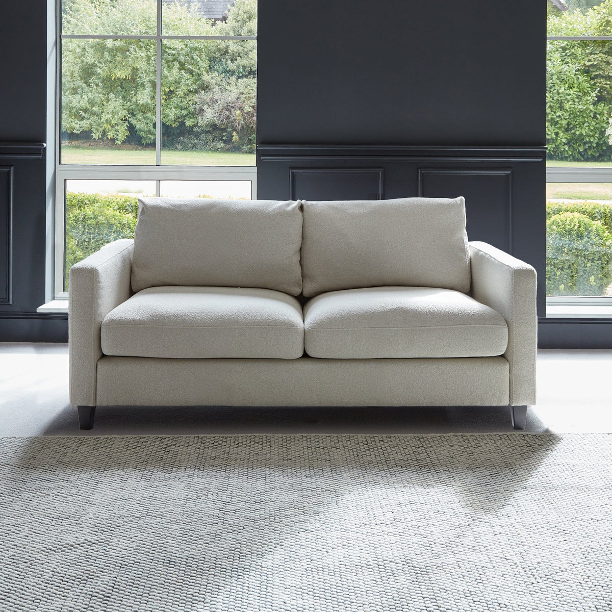 OUTLET - Ava 2 Seater Sofa - Light Beige Boucle with Black Oak legs