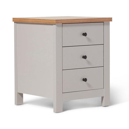 Bampton Stone Grey Bedside Table - 3 Drawer - Laura James