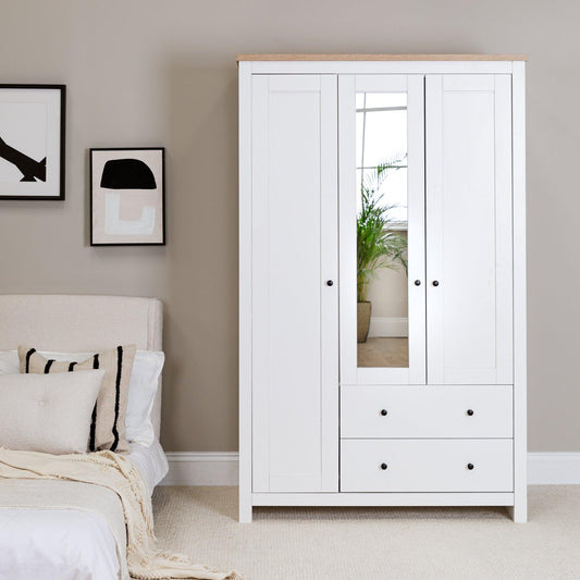 Bampton Triple Wardrobe with 2 Drawers - Alabaster White - Laura James