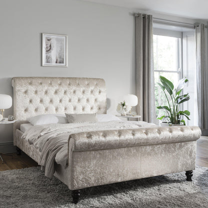 Double Crushed Velvet Sleigh Bed Frame - Champagne - Laura James