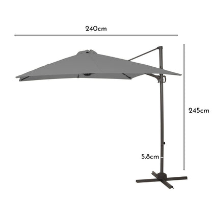 Grey LED Premium Cantilever Parasol - 2.4m Square