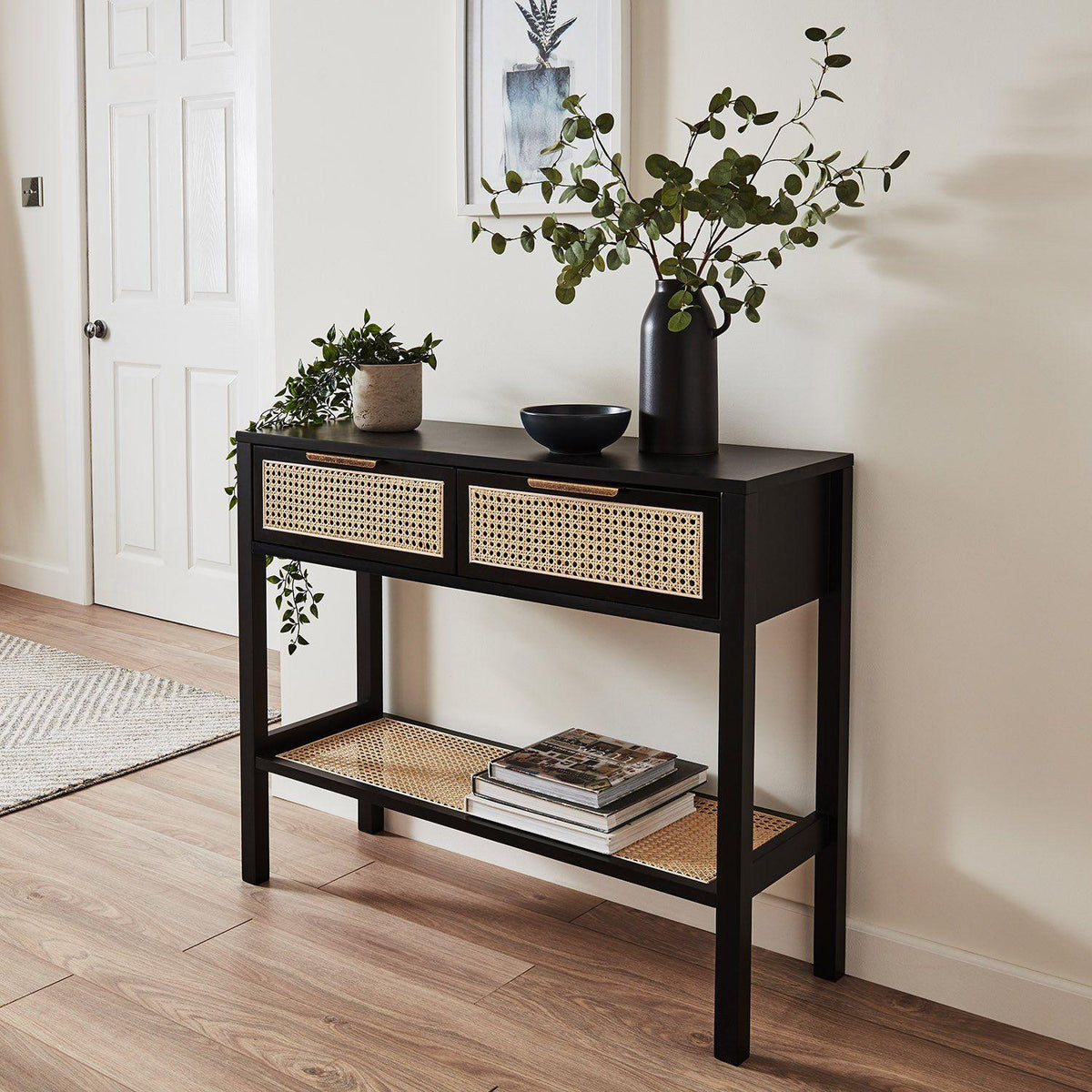 Charlie console table - cane front - black - Laura James