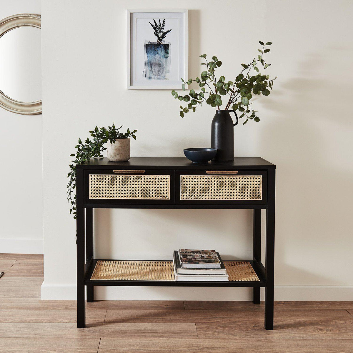 Charlie console table - cane front - black - Laura James