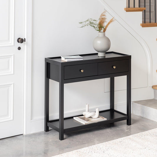Charlie Two Drawer Console Table in Noir Black - Laura James