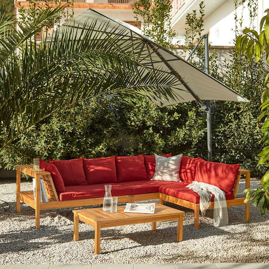 Dakota outdoor sofa set with cream LED premium parasol - acacia wood