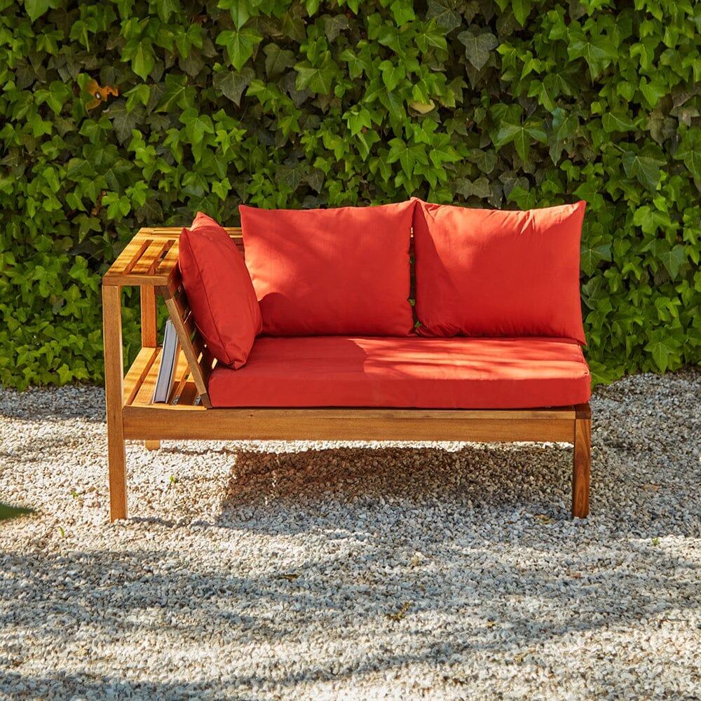 Dakota Wooden Garden Corner Sofa Set with Grey Parasol - Red Cushions - Laura James