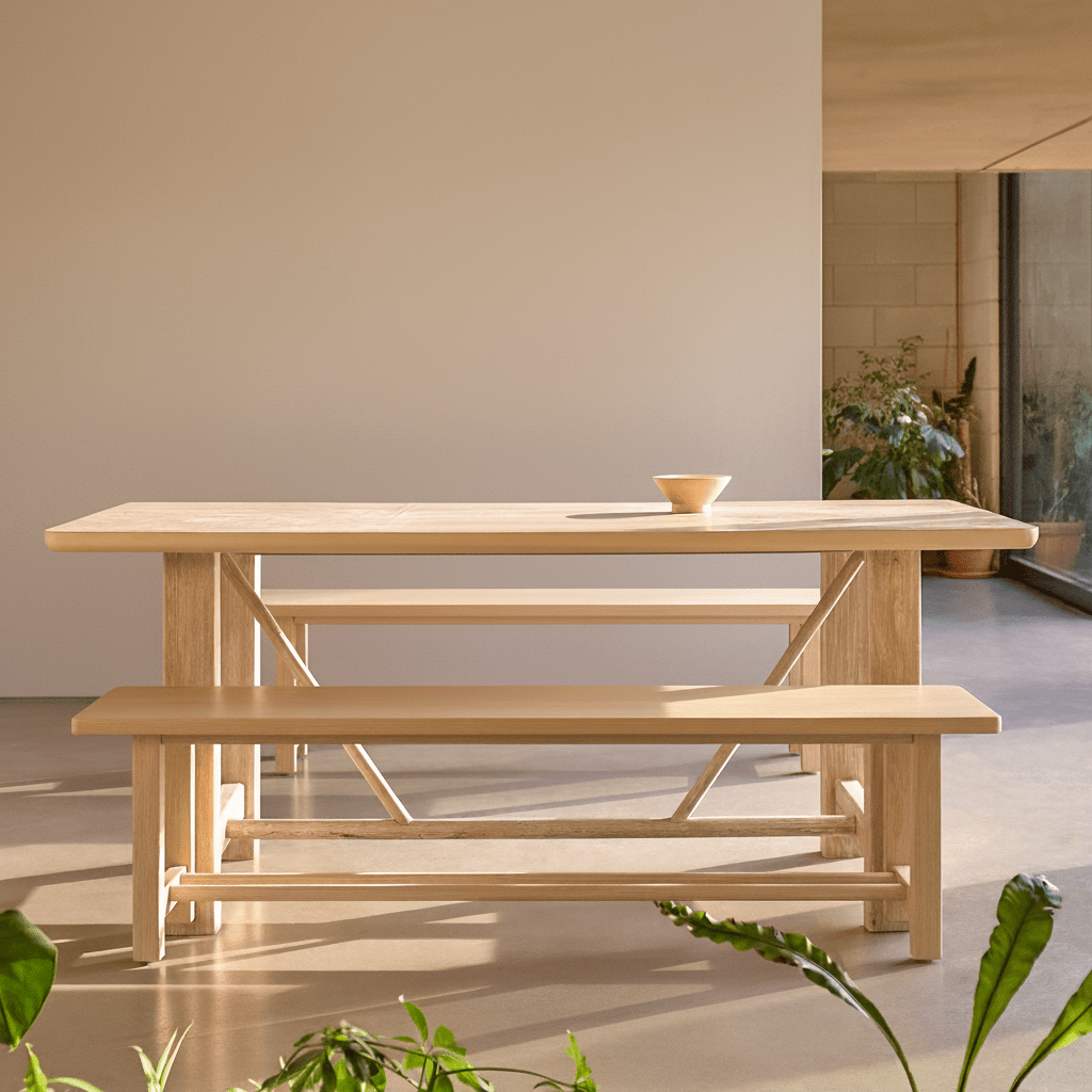 Carter Whitewash Rectangular Dining Table with 2 Carter Whitewash Dining Benches - Laura James 