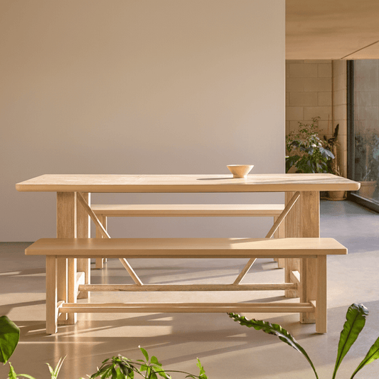 Carter Whitewash Rectangular Dining Table with 2 Carter Whitewash Dining Benches - Laura James 