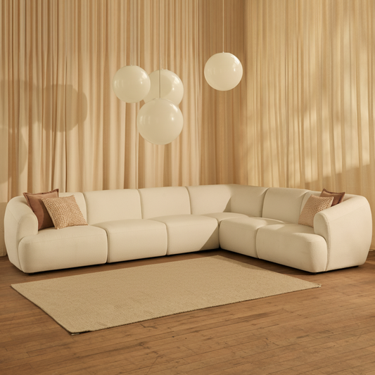Nathalia Large Right Hand L-Shape Sofa - Chalked White Boucle - Laura James 