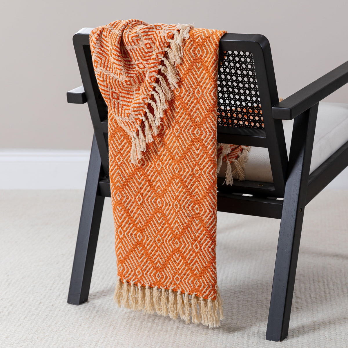 Elborough Diamond Pattern Cotton Throw - Burnt Orange