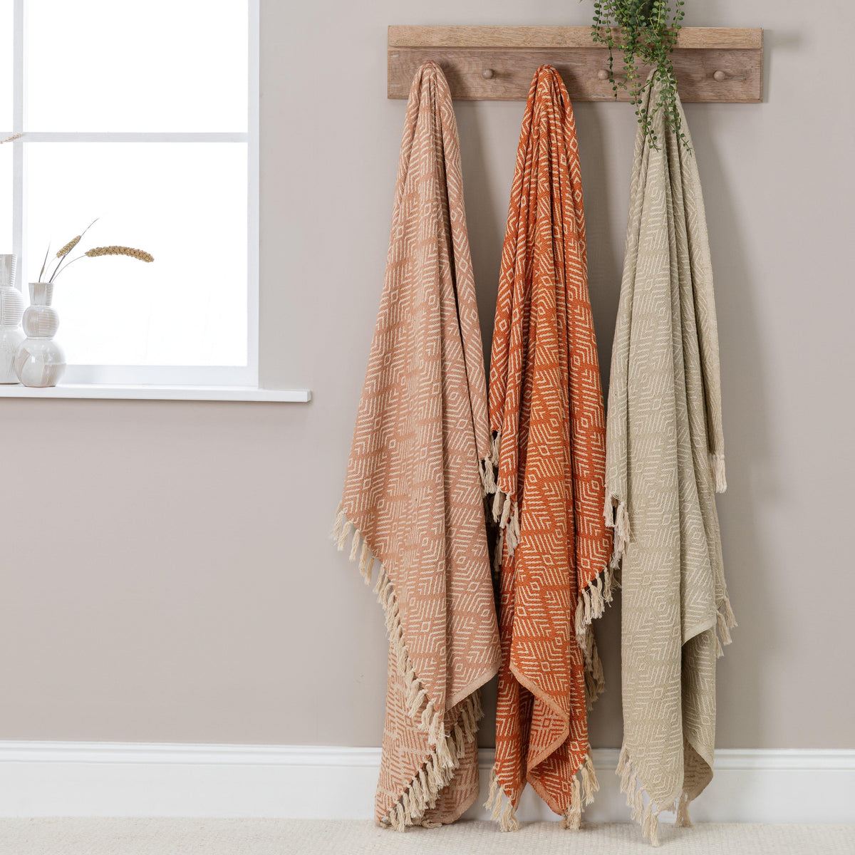 Elborough Diamond Pattern Cotton Throw - Burnt Orange
