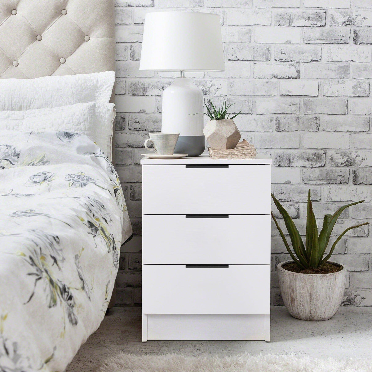 Essie White 3 Drawer Bedside Table - Laura James
