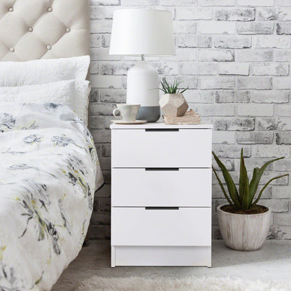 Essie White 3 Drawer Bedside Table - Laura James