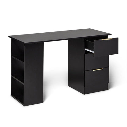 Essie Black Desk with Shelves & 3 Drawers - Laura James