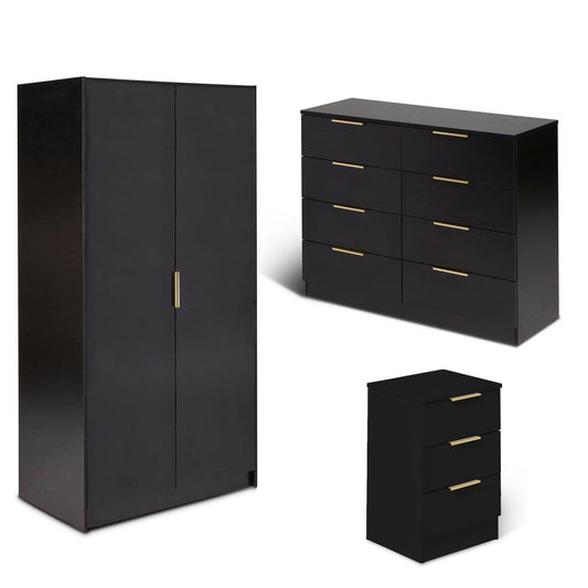 Essie 3 Piece Bedroom Set - 8 Chest of Drawers - Pitch Black
