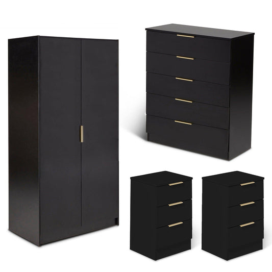 Essie 4 Piece Bedroom Set - 5 Chest of Drawers - Pitch Black