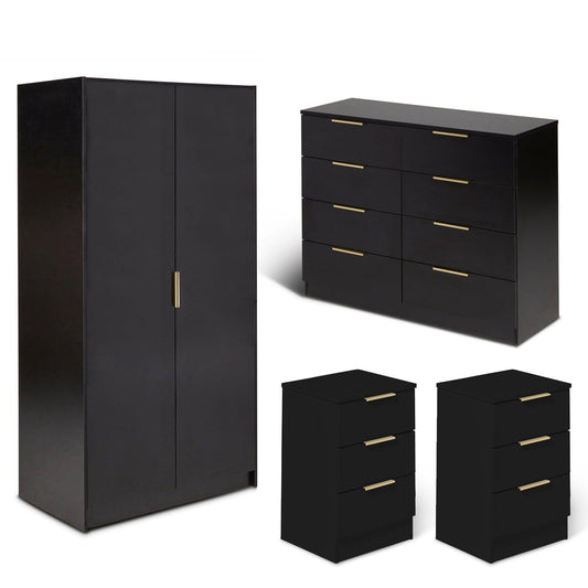 Essie 4 Piece Bedroom Set - 8 Chest of Drawers - Pitch Black