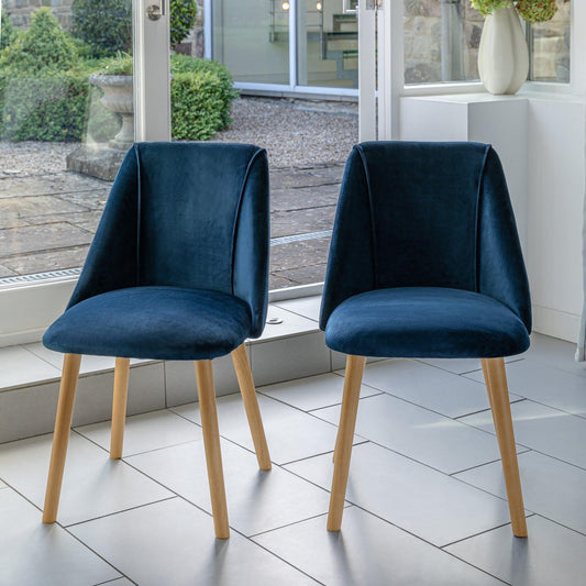 Freya Ink Blue Dining Chairs - Set of 2 - Pale Oak Legs - Laura James
