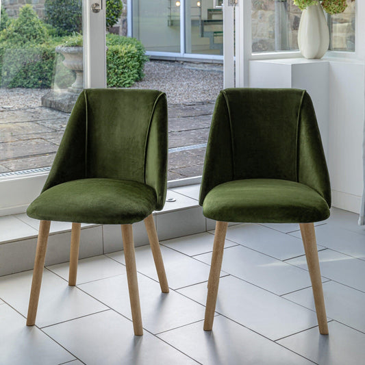 Freya Fern Green Dining Chairs - Set of 2 - Chalked Mango Wood Legs - Laura James 