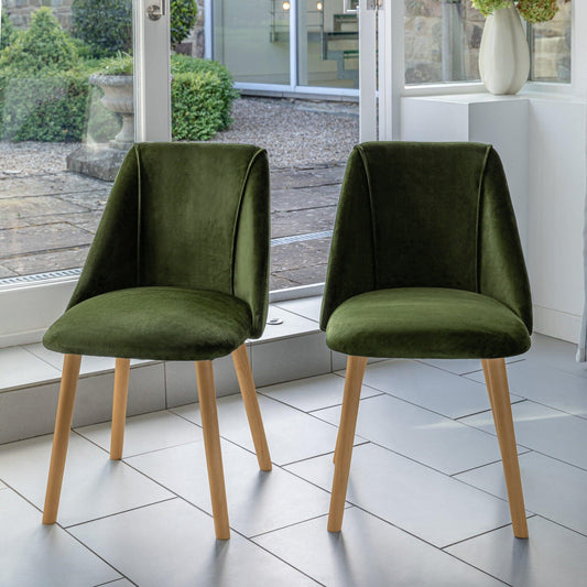 Freya Fern Green Dining Chairs - Set of 2 - Pale Oak Legs - Laura James
