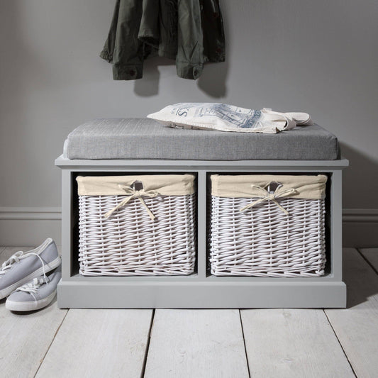 Hallway bench - two baskets - grey - Laura James
